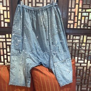 Magnolia Pearl Sanforized lightweight denim Garcon pant with paint splatter